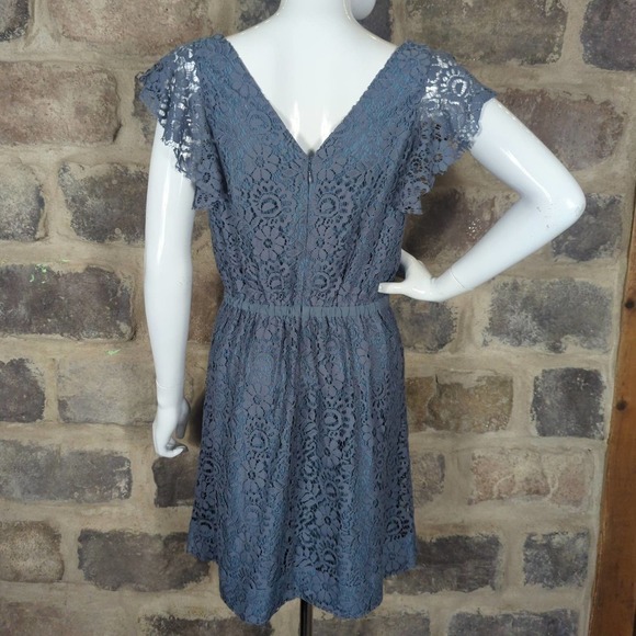 Madewell Blue Lace Lined Flutter Sleeve Mini‎ Dress V Neck Women’s 2 - Picture 5 of 14